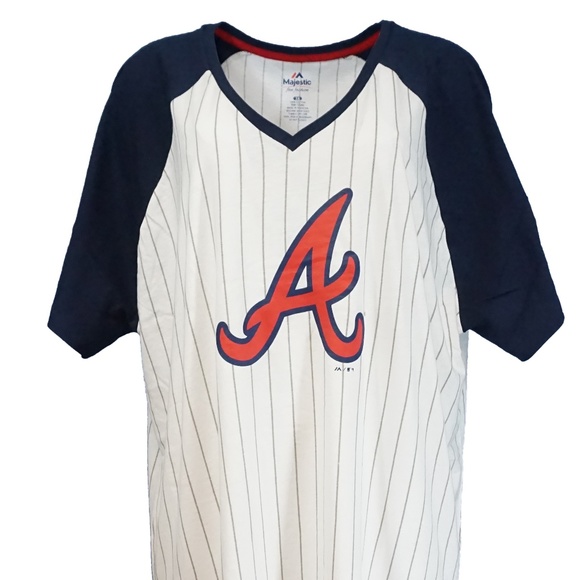 Atlanta Braves MLB Pinstripe Raglan V Neck T-Shirt - Picture 6 of 6
